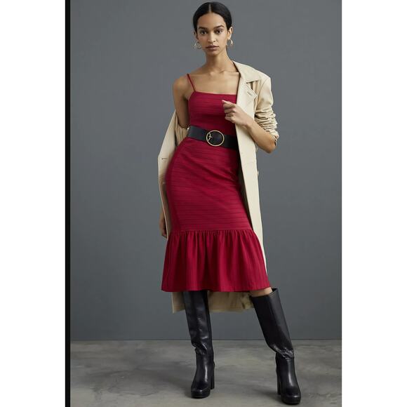 Anthropologie Red Slim Midi Dress - New XS - Picture 1 of 9